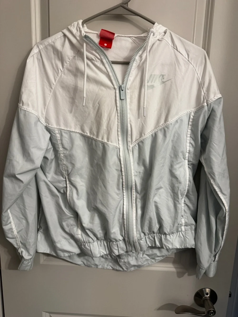 Nike White and Mint Colorblock Hooded Windbreaker
